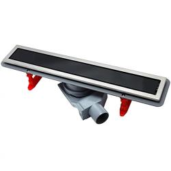Душевой лоток Pestan Confluo Premium Line 450 Black Glass, решетка: черное закаленное стекло/сталь, для душа в полу, с гидро затвором, горизонтальный выпуск, нержавеющая сталь, прямоугольный