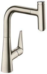 Смеситель для кухни/мойки Hansgrohe Talis Select M51, 220 1jet, однорычажный, керамический, с поворотным/вытяжным изливом, длина 20,8 см, латунь, цвет под сталь