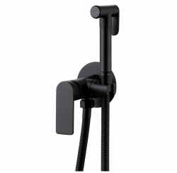 Смеситель с гигиеническим душем ABBER Weiss Insel, встраиваемый, однорычажный, керамический, без излива, с гибким шлангом/лейкой, латунь, цвет черный матовый