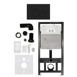 Инсталляция для унитаза Рехау Novaflow с панелью смыва Nova Orb 001 (круглые клавиши) цвет черный матовый, система для подвесного унитаза, со скрытым смывным бачком (бак), комплект, размеры рамы (каркас) 520х125х1147 мм