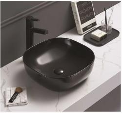 Раковина для ванной CeramaLux NC 78107МВ 41,5х14,5х41,5 накладная, квадратная, керамическая/фарфоровая, цвет черный матовый, без отверстия под смеситель, без слива-перелива
