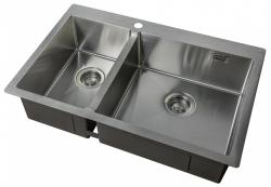 Мойка кухонная ZorG Light, 78х51х20 см, две чаши, нержавеющая сталь, прямоугольная, цвет: нержавеющая сталь, с отверстием под смеситель, без крыла, правосторонняя, слив-перелив, врезная