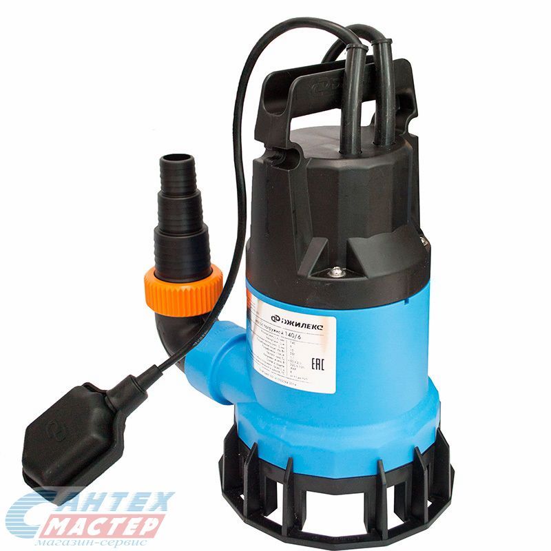 Насос погружной Джилекс Фекальник 140/6, 8.4 м³/час, напор 6 м, 0.25 кВт (220В) дренажный, с нижним забором (фекальный, канализационный), с поплавком, вихревой, электрический, для откачки чистой, грязной (до 35 мм) воды