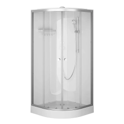 Душевая кабина AM.PM X-Joy 90x90 см поддон низкий, четверть круга/угловая, стекло прозрачное 4 мм, заднее белое, с верхним душем, профиль серебристый, без гидромассажа, с крышей