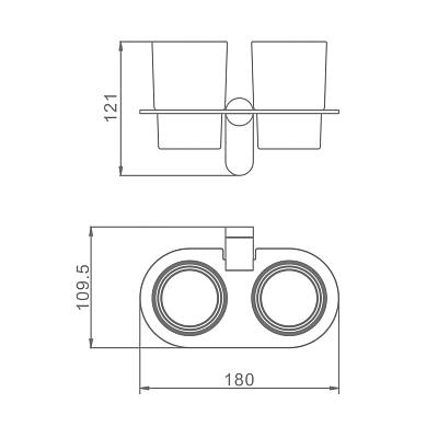 Стакан с держателем Raglo R300.08.09 двойной, с держателем, настенный, нержавеющая сталь/стекло, для зубных щеток в ванную/туалет/душевую кабину, цвет графит