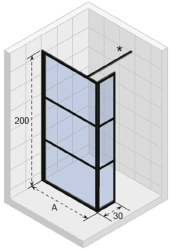 Душевая перегородка Riho Grid GB402, 140х200 см, прозрачное стекло, правая/левая, универсальная, фиксированная, прозрачное закаленное стекло, профиль черный, прямоугольная