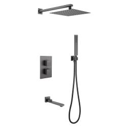 Душевая система ABBER Daheim, встраиваемая, цвет никель, комплект: смеситель термостатический/излив/тропический душ (с верхней лейкой)/лейка/шланг, внутренний (скрытый) монтаж