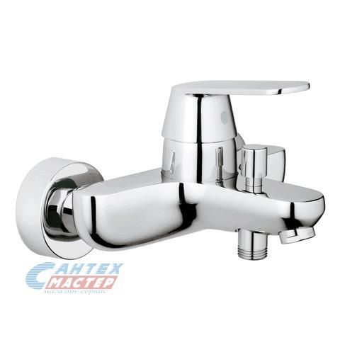 Смеситель для ванны/душа Grohe Eurostyle Cosmopolitan однорычажный, керамический, настенный, излив фиксированный 178 мм, латунь, цвет хром, короткий, универсальный, горизонтальный, рычажный, кран, комплект, сантехника, размер, характеристики, высота
