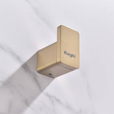 Крючок одинарный Raglo R301.05.03 настенный, нержавеющая сталь, форма квадратная, для полотенец/халатов в ванную/туалет/душевую кабину, цвет сатин золотой