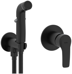 Смеситель IDDIS Ray с гигиеническим душем, встраиваемый, однорычажный, керамический, без излива, с гибким шлангом/лейкой, латунь, цвет черный матовый