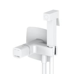 Смеситель с гигиеническим душем WasserKRAFT Saale, встраиваемый, однорычажный, керамический, без излива, с гибким шлангом/лейкой, латунь, цвет белый матовый