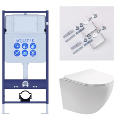 Комплект унитаза с инсталляцией Aquatek Европа Т (Сет) c сиденьем микролифт, безободковый, смыв ТОРНАДО, без кнопки, с креплением KKI-0000002