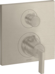 Смеситель для душа Axor Citterio, термостатический, с запорным/переключающим вентилем, с рычаговой рукояткой, скрытого монтажа, настенный, без излива/шланга/лейки, квадратный, латунный, цвет шлифованный никель, с термостатом