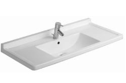 Раковина DURAVIT Starck 3 WonderGliss, 105х48,5х19 см, подвесная, прямоугольная, санфарфор, цвет белый, с 1 отверстием под смеситель, крыло/полочка с двух сторон, антигрязевое покрытие, слив/перелив