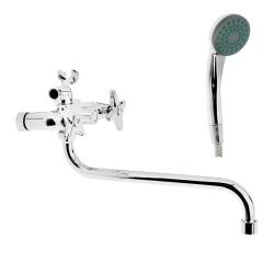 Смеситель для ванны/душа Accoona, настенный, двухвентильный, поворотный, керамический, длина излива 310 мм, цинк, цвет хром