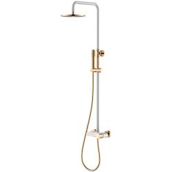Душевая система Boheme Stick, высота 1091 мм, цвет белый/золото, комплект: однорычажный смеситель/излив/тропический душ (с верхней лейкой)/стойка/лейка/шланг, наружного монтажа