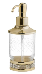Дозатор жидкого мыла Boheme Royal Cristal, настольный, латунь/сталь/стекло, форма округлая, для мыла в ванную/туалет/душевую кабину, цвет золото