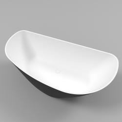 Ванна Whitecross Topaz, 170х80 см, из искусственного камня, цвет- черный/белый матовый, (без гидромассажа) ассиметричная, отдельностоящая, правосторонняя/левосторонняя, правая/левая, универсальная