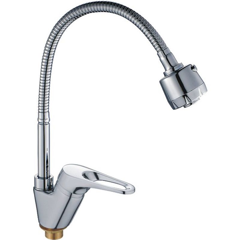 Смеситель для кухни/мойки HAIBA однозахватный, поворотный, вытягиваемый, латунный, с высоким выдвижным изливом, длина 330 мм, латунь, цвет хром