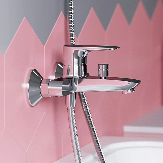 Смеситель для ванны/душа Damixa Origin Evo 2 однорычажный, хромированный, настенный, излив короткий, длина 126 мм, без шланга/лейки, литой, латунь хром, горизонтальный, фиксированный