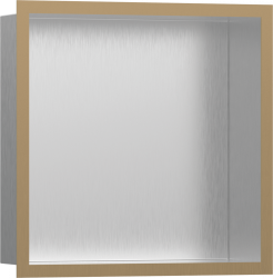 Полка Hansgrohe XtraStoris Individual 300/300/100, с дизайнерской рамой, размер 30х30х10 см, встраиваемая в нишу, форма прямоугольная, цвет шлифованная сталь/бронза, нержавеющая сталь, встроенная/настенная, шкаф/короб