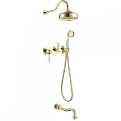 Душевая система Boheme Tradizionale Oro, встраиваемая, цвет золото, комплект: однорычажный, смеситель/излив/тропический душ (с верхней лейкой)/лейка/держатель лейки/шланг, встраиваемый (скрытый) монтаж