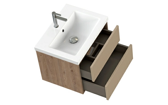 Тумба под раковину Cersanit CLASSIC RIBBLE 60 для COMO 60, подвесная, цвет бежевый, 2 выдвижных ящика, прямоугольная