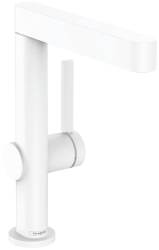 Смеситель для раковины Hansgrohe Finoris 230, однорычажный, поворотный излив, длина излива 17,8 см, керамический, латунь, цвет матовый белый, со сливным клапаном Push-Open