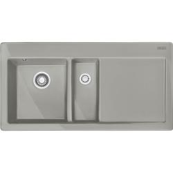 Мойка кухонная Franke MYTHOS MTK 651-100, две чаши, 100х51 см, врезная, керамическая (Fraceram®), прямоугольная, цвет жемчужно-серый, без отверстия под смеситель, с крылом, левосторонняя, чаша слева