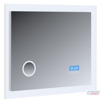 Зеркало Bandhours Blue 900, 90х4x65 см с LED/ЛЕД-подсветкой, с часами, радио, Bluetooth, сенсором, прямоугольное, цвет хром, для ванны, навесное/подвесное/настенное, функции