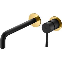 Смеситель для раковины/умывальника Boheme Uno, встраиваемый, однорычажный, неповоротный, керамический, длина излива 200 мм, латунь, цвет черный/золото