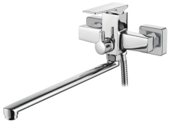 Смеситель для ванны/душа LEDEME настенный, однорычажный, поворотный, латунный, длина излива 375 мм, латунь, цвет хром