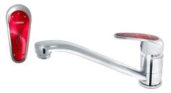 Смеситель для кухни/мойки Варион KARAT Красный, однорычажный, поворотный, керамический, длина излива 235 мм, латунь, цвет хром