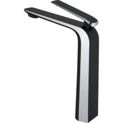 Смеситель для умывальника ROSE однорычажный, неповоротный, высокий излив, длина 127 мм, латунь, цвет черный/хром