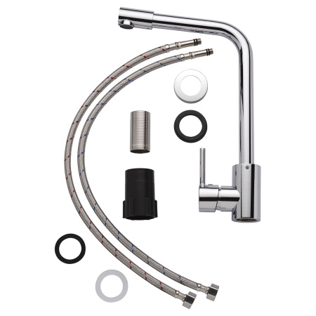 Смеситель для кухни/мойки AQUEDUC однорычажный, поворотный, керамический, длина излива 190 мм, высота 345 мм, нержавеющая сталь, цвет хром 345726