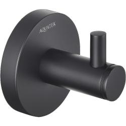 Крючок одинарный Aquatek Европа настенный, нержавеющая сталь/латунь, форма округлая, для полотенец/халатов в ванную/туалет/душевую кабину, цвет матовый черный