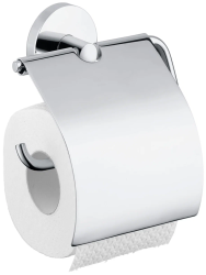 Держатель для туалетной бумаги Hansgrohe Logis, с крышкой, настенный, латунный, форма округлая, для туалетной бумаги, в ванную/туалет, цвет шлифованный никель, к стене