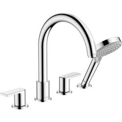 Смеситель для ванны Hansgrohe Vernis Shape на борт ванны двухвентильный, неповоротный, латунный, длина излива 21,1 см, керамический, цвет хром, с душевым шлангом/лейкой, на 4 отверстия