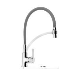 Смеситель для кухни/мойки Accoona, однорычажный, поворотный/гибкий, керамический, длина излива 231 мм, латунь, цвет серый/хром