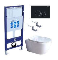 Комплект унитаза с инсталляцией Aquatek Поларис (Сет) c сиденьем микролифт, с клавишей смыва (кнопкой, клавишей двойного смыва) черная, комплект крепления