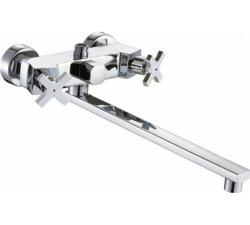 Смеситель для ванны/душа Potato P73, настенный, двухвентильный, поворотный, керамический, длина излива 378 мм, цинк, цвет хром