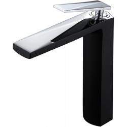 Смеситель для раковины/умывальника Boheme Venturo, однорычажный, неповоротный, керамический, высокий, длина излива 192 мм, латунь, цвет черный/хром