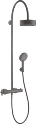 Душевая система Axor Citterio Showerpipe 180 1jet, высота 129,7 см, цвет: шлифованный черный хром, комплект:  верхний душ/ручной душ/душевой термостат/душевой шланг/держатель для душа, наружного монтажа, настенная, латунная, для душа/ванной