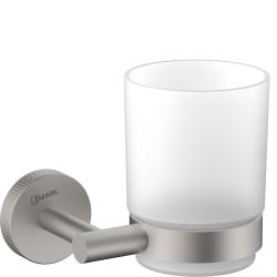 Стакан с держателем Lemark Beluga настенный, нержавеющая сталь/стекло матовое, округлый, для душа/ванны/зубных щеток, в ванную комнату, цвет брашированный никель LMA-8035S-BN
