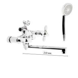 Смеситель для ванны/душа Accoona, настенный, двухвентильный, поворотный, керамический, длина излива 210 мм, цинк, цвет хром/белый