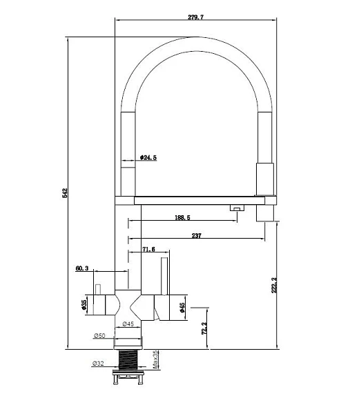 Смеситель для кухни/мойки Knotlor Infinity, с подключением к фильтру, однорычажный, поворотный, керамический, R-излив, гибкий, длина 237 мм, вороненая сталь/черный, нержавеющая сталь