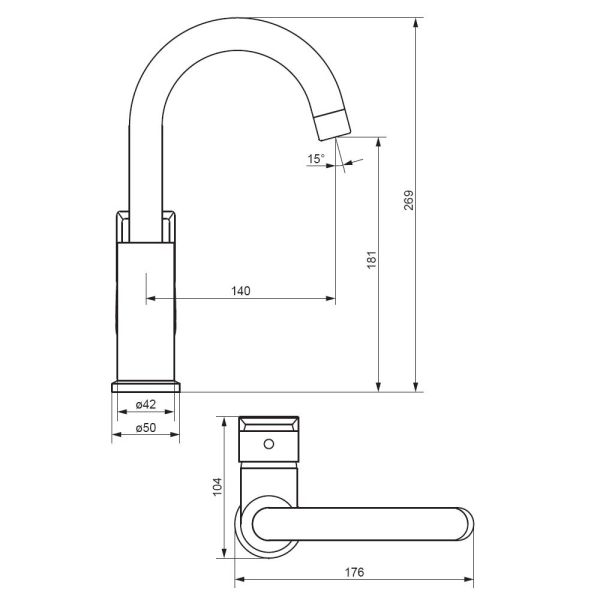 Смеситель для раковины/умывальника Damixa Apollo, однорычажный, поворотный, керамический, длина излива 140 мм, латунь, цвет хром