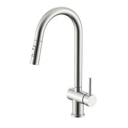 Смеситель для кухни/мойки Splenka S204.49.05 однорычажный, поворотный/выдвижной излив, керамический, высота 237 мм, длина 206 мм, нержавеющая сталь, цвет сатин