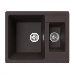 Мойка TopZero серия TopGran, 500х615 см, 1,5 чаши, врезная, из гранита, прямоугольная, цвет Chocolate, отверстие под смеситель, слив-перелив, для кухни