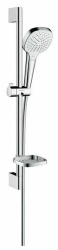 Душевой гарнитур Hansgrohe Croma Select E Vario Unica, высота 65 см, лейка квадратная, комплект: ручной душ/душевая штанга/шланг для душа/ползунок/мыльница, пластиковый, цвет хром/белый, наружного монтажа, настенный, для душа/ванной